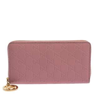Gucci Pink Guccissima Leather GG Icon Zip Around Wallet   