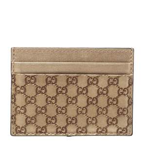 مملوكة مسبقًا Gucci Metallic Beige Microguccissima Leather Card Holder