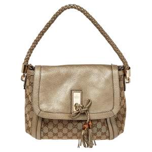 Pre Owned Gucci Beige/Metallic GG Canvas and Leather Medium Bella Shoulder Bag
