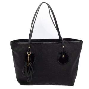 Pre Owned Gucci Black GG Canvas and Patent Leather Small Jolie Tote