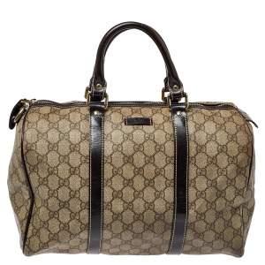 مملوكة مسبقًا Gucci Beige/Brown GG Supreme Canvas and Patent Leather Medium Joy Boston Bag