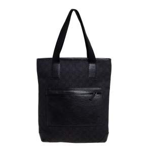 مملوكة مسبقًا Gucci Black GG Canvas and Leather Front Pocket Vertical Tote