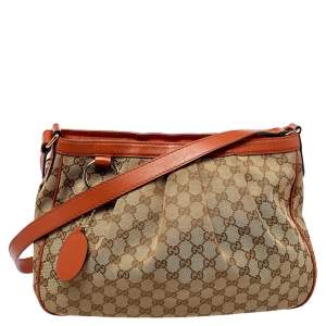 Pre Owned Gucci Beige/Orange GG Canvas and Leather Medium Sukey Messenger Bag
