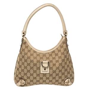 Pre Owned Gucci Beige/Cream GG Canvas and Leather Small Abbey D-Ring Hobo