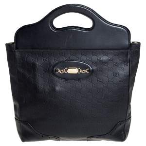 Pre Owned Gucci Black Guccissima Leather Large Punch Tote