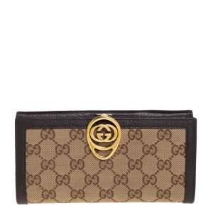 مملوكة مسبقًا Gucci Beige/Brown GG Canvas and Leather Interlocking GG Continental Wallet