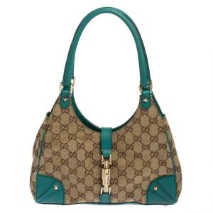 مملوكة مسبقًا Gucci Teal/Beige GG Canvas and Leather Small Bardot Hobo