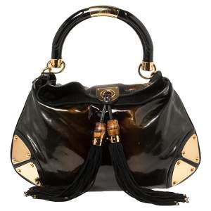 Gucci Ombre Black/Brown Patent Leather Medium Indy Hobo