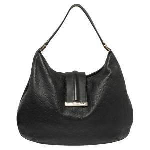 Pre Owned Gucci Black Guccissima Leather Large New Ladies Web Hobo