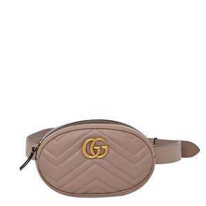 Gucci Tan Leather GG Marmont Matelassé Belt Bag
