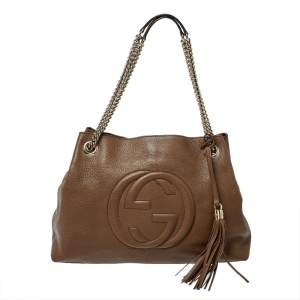مملوكة مسبقًا Gucci Brown Leather Medium Soho Chain Tote