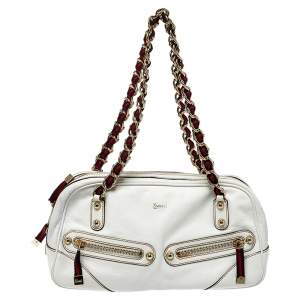 Pre Owned Gucci White Leather Capri Chain Zip Shoulder Bag