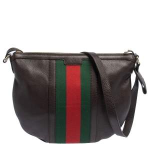 Pre Owned Gucci Brown Leather Medium Vintage Web Messenger Bag