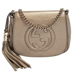 Pre Owned Gucci Metallic Gold Leather Soho Chain Crossbody Bag