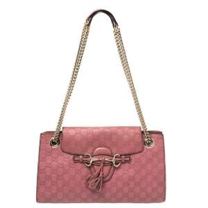 Pre Owned Gucci Pink Guccissima Leather Large Emily Chain Shoulder Bag
