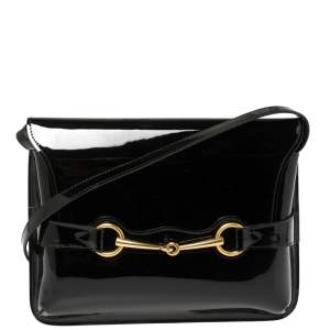 مملوكة مسبقًا Gucci Black Patent Leather Large Bright Bit Shoulder Bag