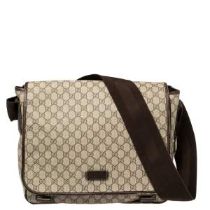 Pre Owned Gucci Beige/Ebony GG Supreme Canvas and Leather Messenger Diaper Bag