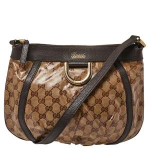 Gucci Beige/Brown Guccissima Patent Leather and Leather Abbey D-Ring Crossbody Bag