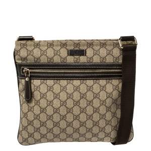 Pre Owned Gucci Beige GG Supreme Canvas Flat Messenger Bag