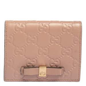 Gucci Blush Pink Guccissima Leather Bow Compact Wallet