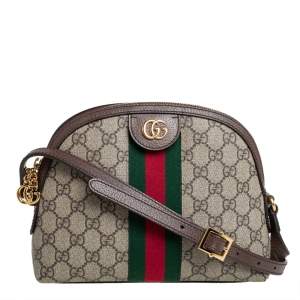 Pre Owned Gucci Beige/Ebony GG Supreme Canvas and Leather Small Ophidia Crossbody Bag