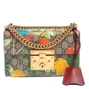 Pre Owned Gucci Multicolor GG Supreme Canvas and Leather Small Padlock Shoulder Bag