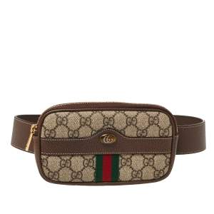 Pre Owned Gucci Beige/Ebony GG Supreme Coated Canvas and Leather Ophidia Belt Bag