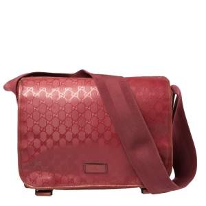 مملوكة مسبقًا Gucci Dark Pink GG Imprime Coated Canvas Messenger Diaper Bag