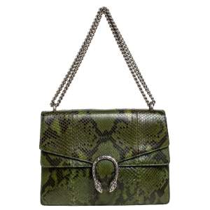 Pre Owned Gucci Green Python Medium Dionysus Shoulder Bag