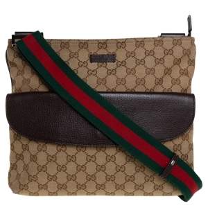 Pre Owned Gucci Beige/Ebony GG Canvas Web Messenger Bag