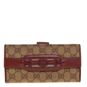 Gucci Beige/Copper GG Canvas and Leather Flap Continental Wallet