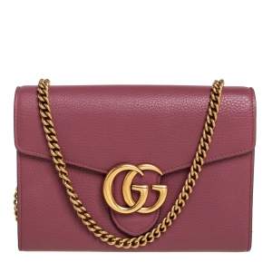 Gucci Old Rose Leather GG Marmont Wallet on Chain