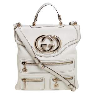 Pre Owned Gucci White Leather Britt Messenger Bag