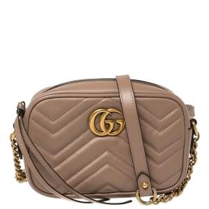 مملوكة مسبقًا Gucci Beige Matelasse Leather Mini GG Marmont Crossbody Bag