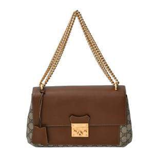 Gucci Beige/Brown GG Coated Canvas and Leather Padlock Shoulder Bag