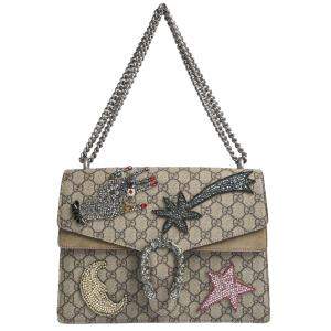 Gucci Beige GG Coated Canvas and Suede Medium Embellished Dionysus Shoulder Bag
