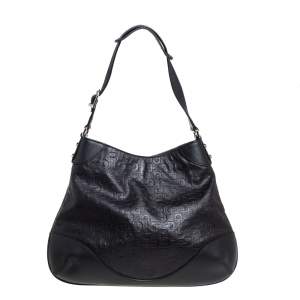 Pre Owned حقيبة هوبو غوتش ي إبزيم جلد نقش هورسبيت بني داكن