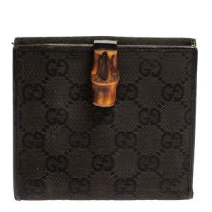 Gucci Black GG Canvas and Leather Bamboo Bar Compact Wallet
