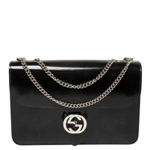 Pre Owned Gucci Black Polished Leather Interlocking G Shoulder Bag