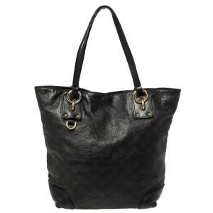 Pre Owned Gucci Black Guccissima Leather Charm Tote