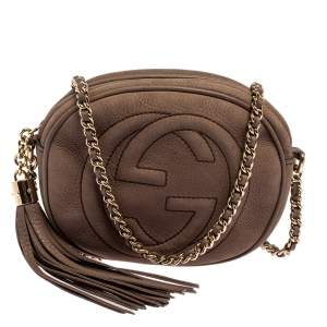 Pre Owned Gucci Brown Nubuck Mini Soho Disco Chain Crossbody Bag