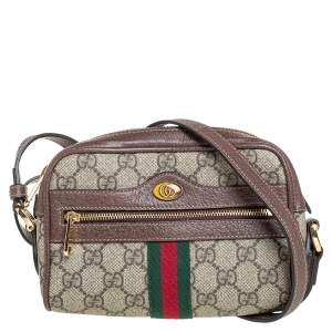 Pre Owned Gucci Beige/Ebony GG Supreme Canvas and Leather Mini Ophidia Crossbody Bag