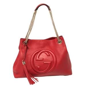 Pre Owned Gucci Red Leather Medium Soho Tote
