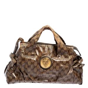 Gucci Brown GG Crystal Coated Canvas Small Hysteria Tote