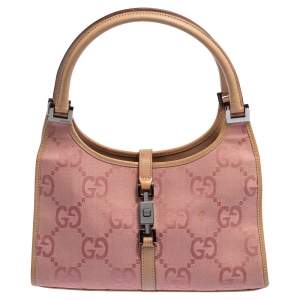Pre Owned Gucci Pink GG Canvas and Leather Trim Jackie Shoulder Bag