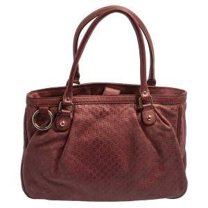 Pre Owned Gucci Fuchsia Micro Guccissima Leather Medium Sukey Tote