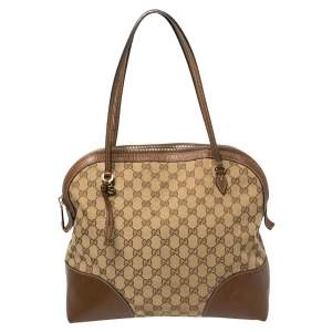 Gucci Brown GG Canvas and Leather Bree Dome Satchel