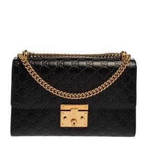 Pre Owned Gucci Black Guccissima Leather Medium Padlock Shoulder Bag