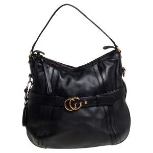Pre Owned Gucci Black Leather GG Running Hobo