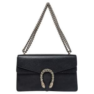 Pre Owned Gucci Black Leather Small Dionysus Shoulder Bag